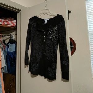 Bling black quarter length sleeve top